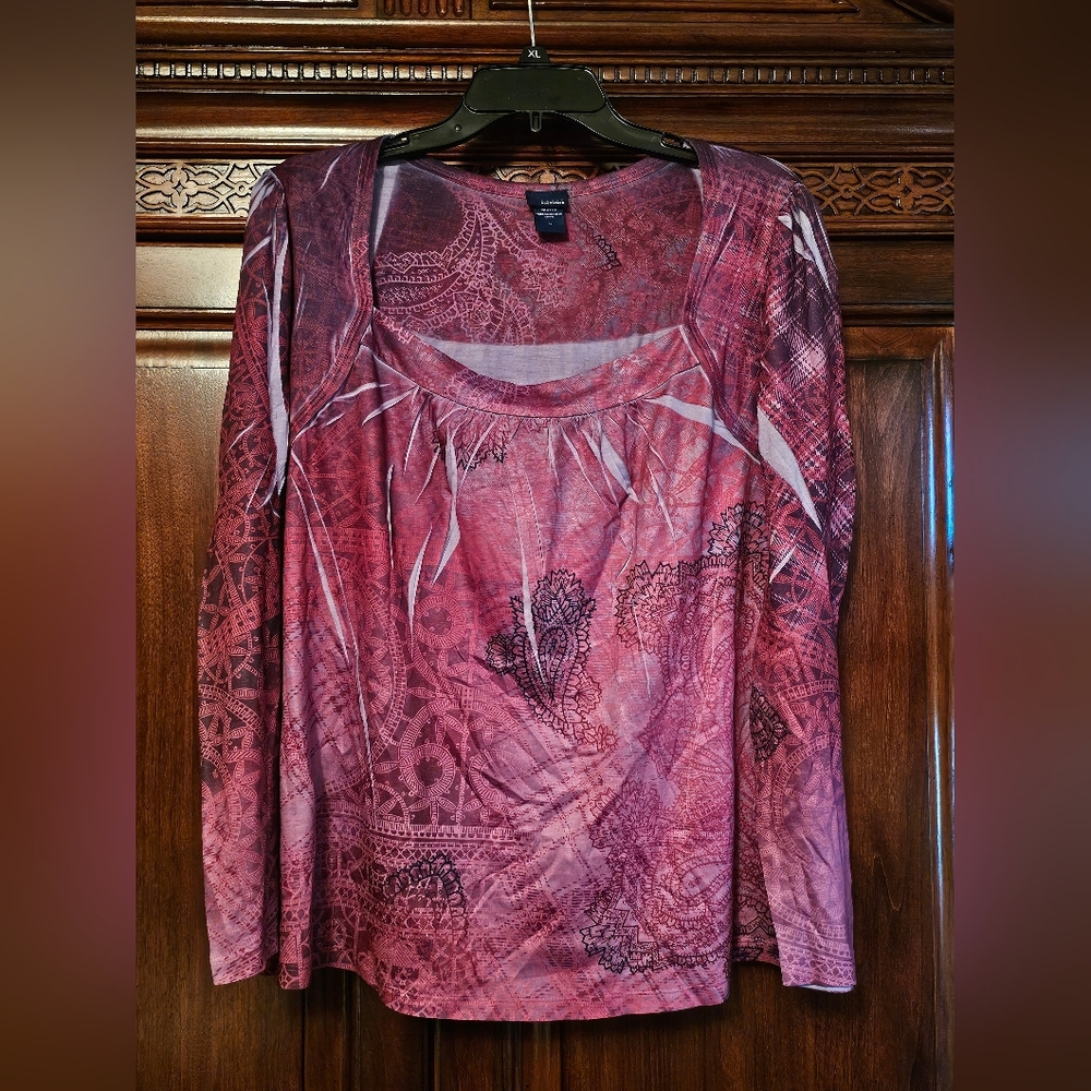 Basic Editions Patterned Top, Euc, Size 1x - image 2